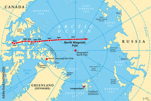 Fototapeta Movement of North Magnetic Pole, political map