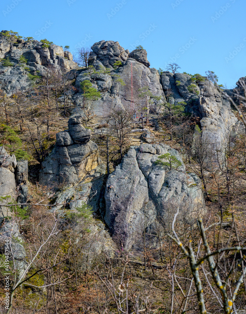 climbing rocks in the Danube valley near Duernstein, Austria