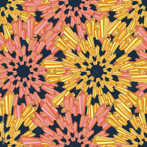 Seamless vector colorful pattern illustration of lined talisman crystal in yellow and orange tones