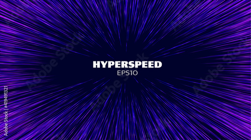 Hyperspeed vector background. Hyper speed hyperspace star travel. Warp speed light futuristic background.
