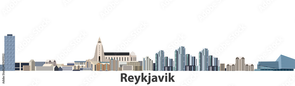 Reykjavik city skyline vector illustration - obrazy, fototapety, plakaty 