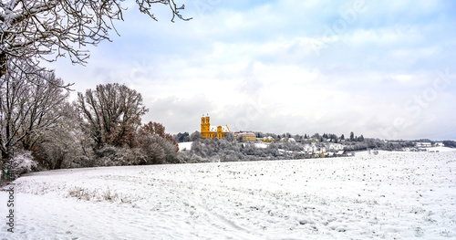 Winterlandschaft mit Wallfahrtskirche Schönenberg und Tagungshaus in Ellwangen (Jagst) photo