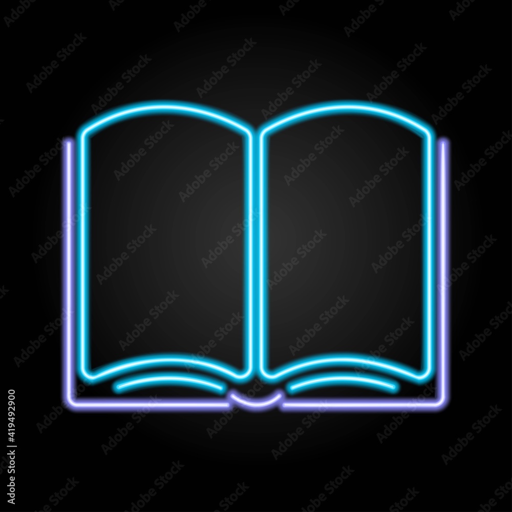 Open book neon sign, modern design, light banner, colorful trend of modern design on black background. Vector illustration. Open book neon sign, modern design, light banner, colorful trend of modern design on black background. Vector illustration.