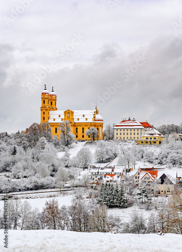 Wallfahrtskirche Schönenberg mit Tagungshaus in Ellwangen (Jagst) im Schnee photo