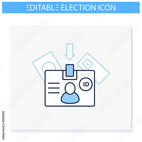Voter id line icon. Verified voter. Social security card number. Choice, vote concept. Democracy. Parliamentary or presidential elections. Isolated vector illustration. Editable stroke