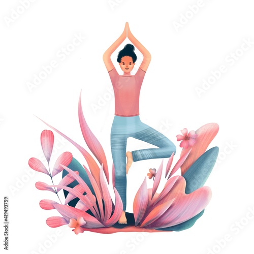 Illustration of a woman doing yoga exercise outdoors 