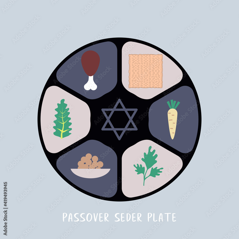 Vecteur Stock Passover Seder Plate design. Happy Passover Background