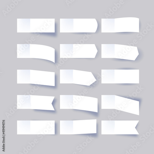 Realistic sticky notes mockup, post stickers with shadows isolated on a grey background. Paper sticky tape with shadow. Vector paper adhesive tape, rectangle empty office blanks
