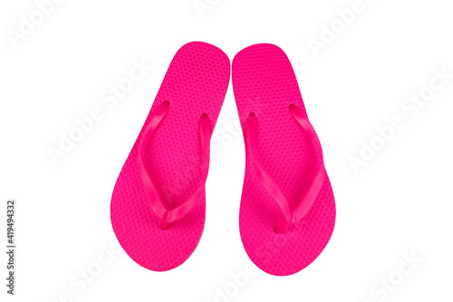 Pink flip-flops isolated on white background © olyasolodenko