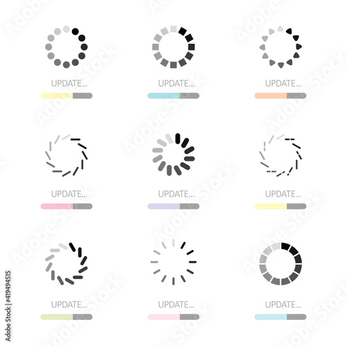 Update icon sign set, collection. System software upgrade, update concept, loading bar