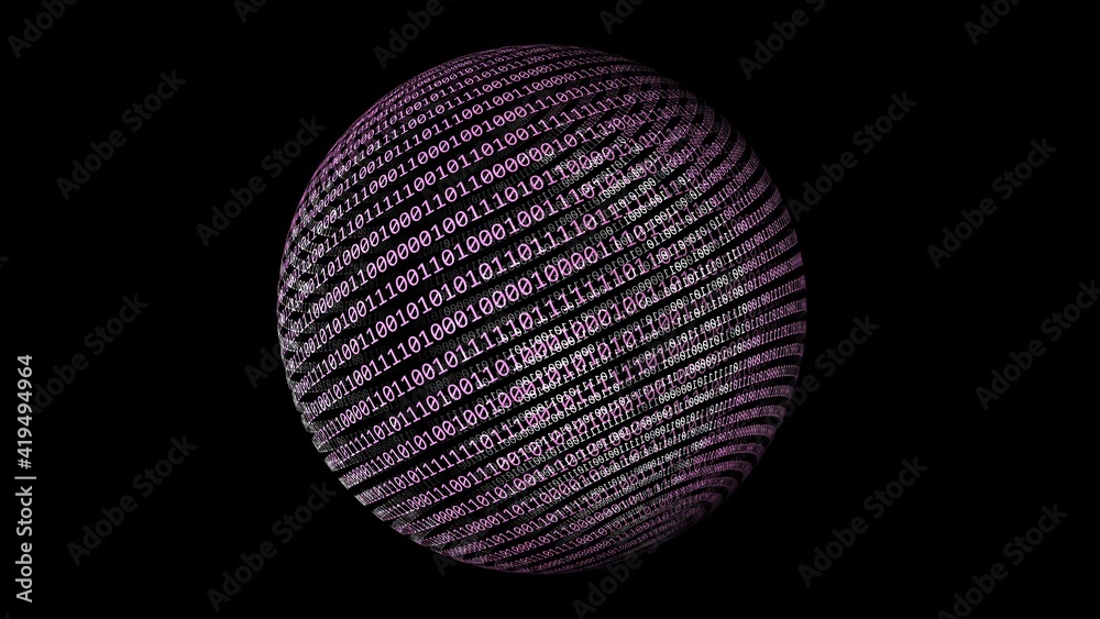 Binary data on rotating sphere concept 3d illustration Binary data on rotating sphere concept 3d illustration