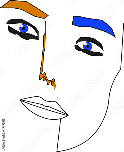 vogue or glamour fashion icon, abstract human face illustration, graphic drawing girl sketch, vector