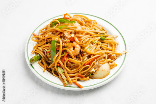 close up of Chinese style shrimp noodles