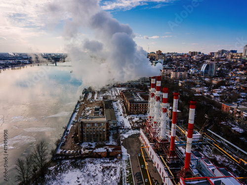 Картината върху платно Industrial area in Rostov-on-Don, aerial view from drone in winter day