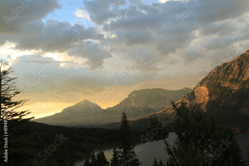 dramatic summer mountain ranges and mountain peaks in the vast Glacier National Park in Montana.