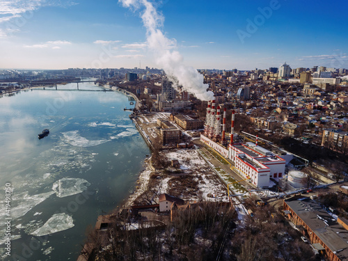 Фотография Industrial area in Rostov-on-Don, aerial view from drone in winter day