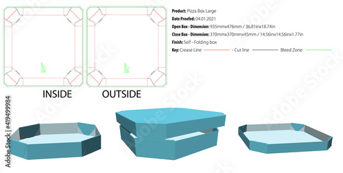 Octagon pizza box Large from two parts packaging template self lock die cut-vector