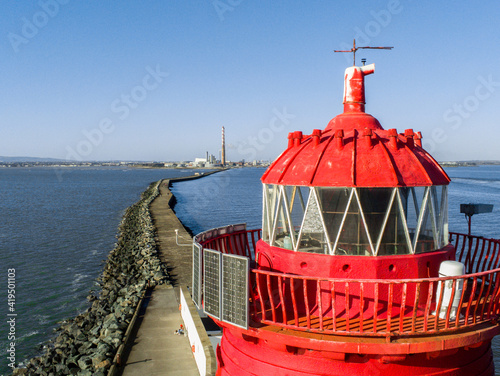 Aerial View of Poolbeg Lighthouse in Dublin, Dublin Port from Above