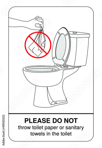 Please do not throw paper towels in toilet. Vector.