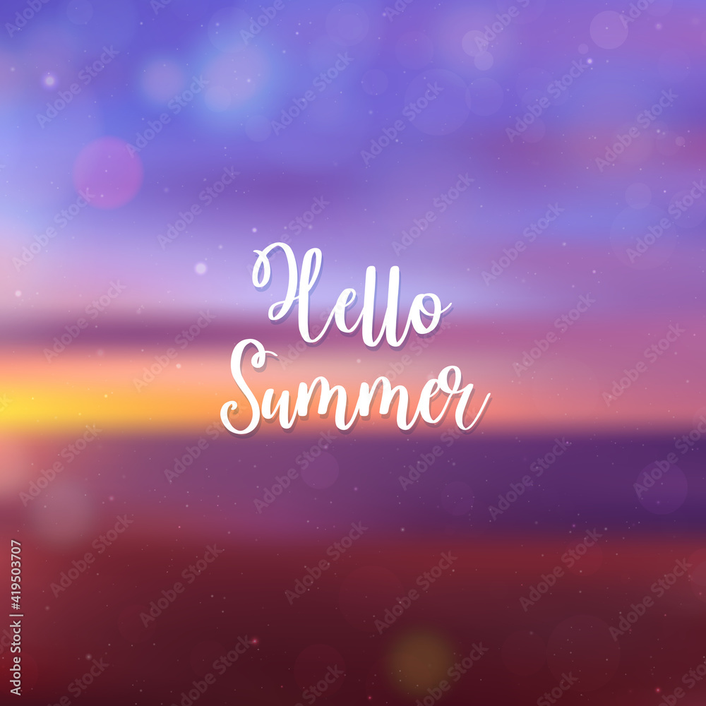 Blurred Hello Summer background, beach sunset
