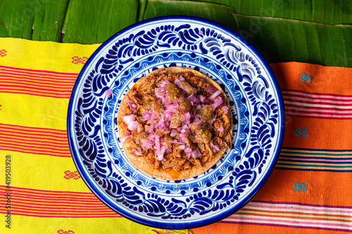tostada, typical Mexican dish, made from cochinita pibil