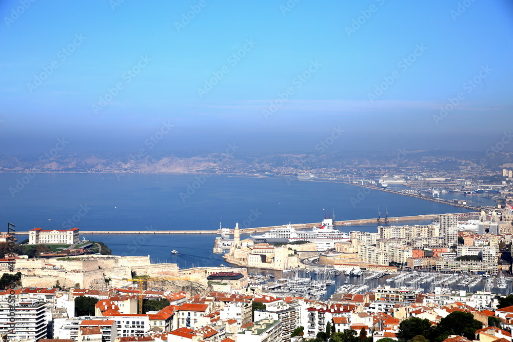 Entrance of the Vieux Port and view of the bay, Marseille, France