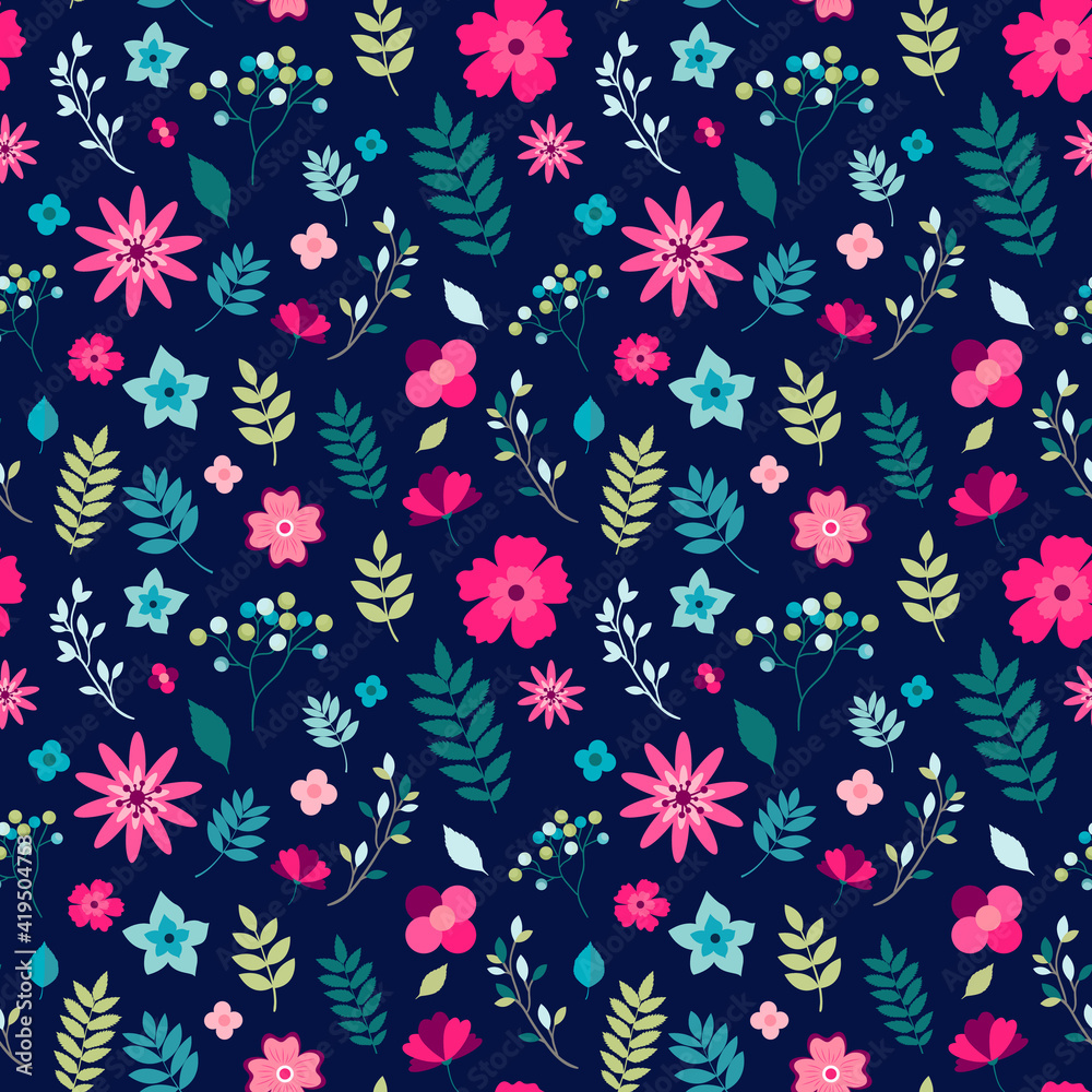 Floral seamless pattern with small flowers and leaves Floral seamless pattern with small flowers and leaves