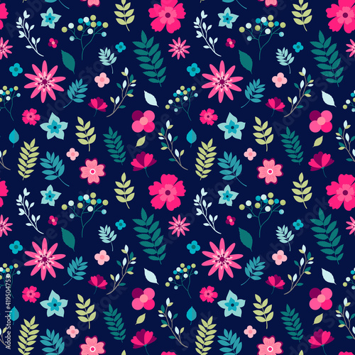 Floral seamless pattern with small flowers and leaves