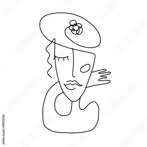 abstract drawing of woman, cubism line art