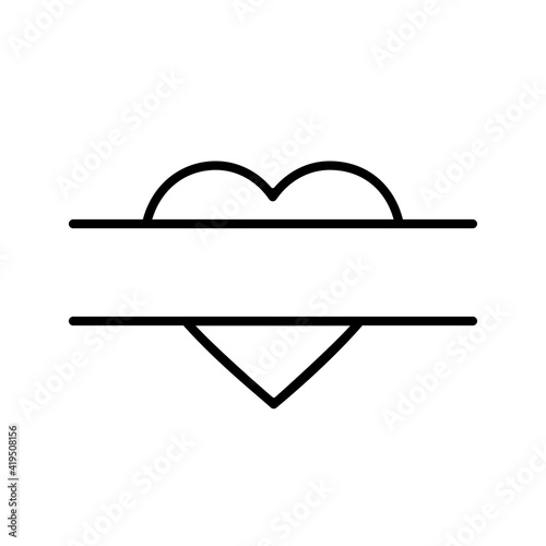 Heart split vector monogram. Frame. Paper or laser cut template. Valentine card, wedding invitation. For names, your text. Decorative symbol of the holiday. Plotter cutting, T-shirt printing, carving.