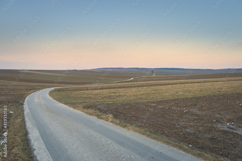 Narrow road between the fields.