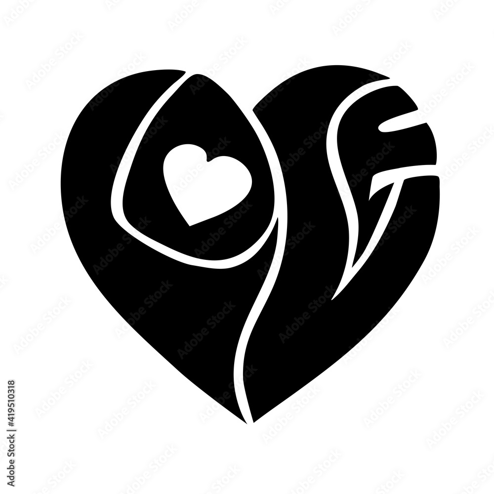 Love. Inspirational calligraphy phrase. Hand drawn typography quote with heart shape. Sketch handwritten vector illustration EPS 10 isolated on white background. Love. Inspirational calligraphy phrase. Hand drawn typography quote with heart shape. Sketch handwritten vector illustration EPS 10 isolated on white background.