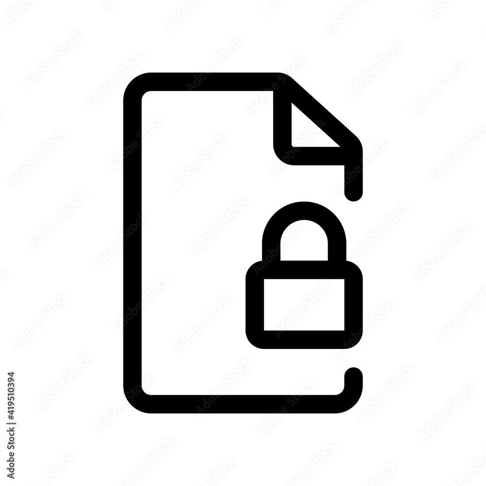 Security and password on the document outline icon isolated on white background Security and password on the document outline icon isolated on white background