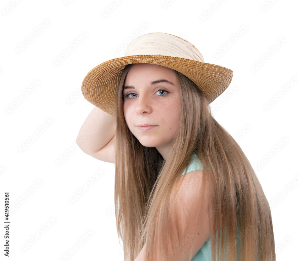 young beautiful girl on a white background