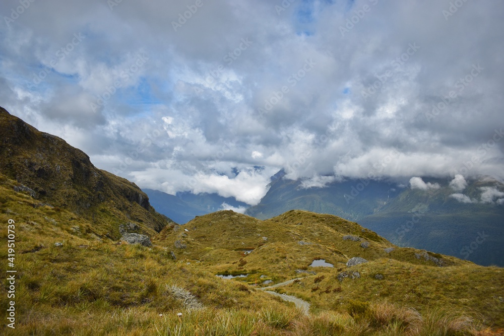 New Zealand, Routeburn Track, one of NZ Great Walks, which is 33 kilometers long will take you through stunning alpine scenery from Mount Aspiring National Park to Fiordland National Park. New Zealand, Routeburn Track, one of NZ Great Walks, which is 33 kilometers long will take you through stunning alpine scenery from Mount Aspiring National Park to Fiordland National Park.