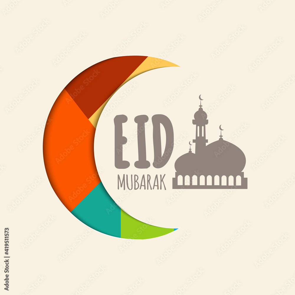 Fototapeta premium Eid Mubarak or Eid Al Fitr Template Design. Holy Day for Muslim and Islamic People. Vector Illustration. Suitable for poster, banner, campaign, and greeting card - Vector 