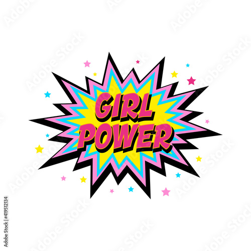 Lettering girl power, boom star. Comic speech bubble with emotional text Girl Power and stars.
