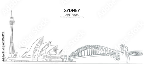Sydney cityscape line vector. sketch style Australia landmark illustration 
