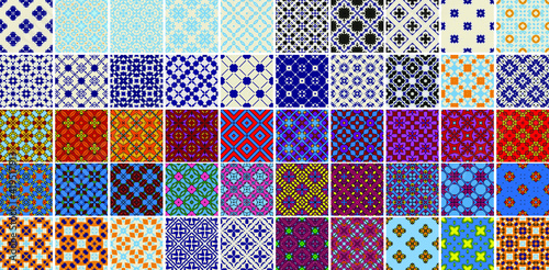 50 Universal different geometric seamless patterns. Endless vector texture can be used for wrapping wallpaper, pattern fills, web background,surface textures. Set of colorful ornaments