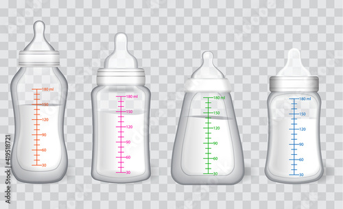 set of flat baby silicone pacifier or new born babies silicone pacifier or milk bottle plastic or newborn bottle milk concept. eps 10 vector, easy to modify