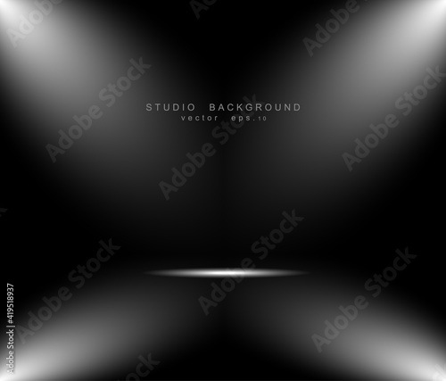 Empty black gradient studio room background. backdrop light inte
