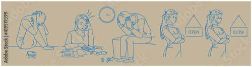 Disheartened set. hand drawn illustration