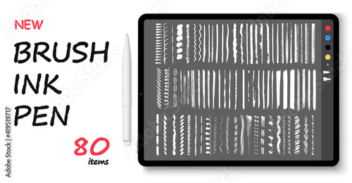 Brush set is inspired by the many lettering and calligraphy pens and markers. Lines hand drawn paint brush stroke. Vector set isolated on white. Hand drawn scribble.Black ink grunge brush stroke lines
