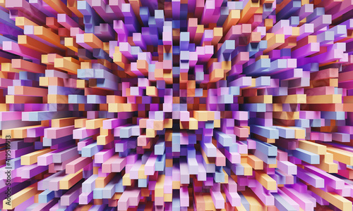 abstract background of elongated cubes seen from above with different heights and pastel colors. 3d rendering