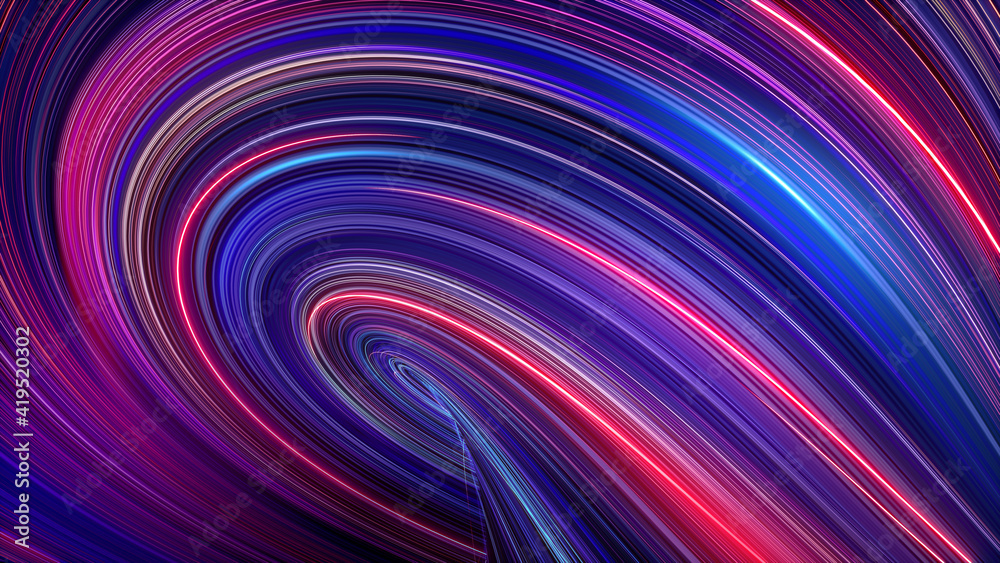 3d render, abstract background with red blue neon rays and glowing ...