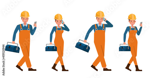 Builder people working character vector design. Presentation in various action with emotions.