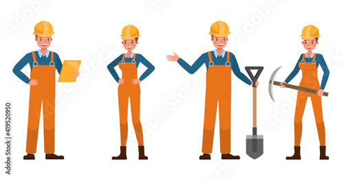 Builder people working character vector design. Presentation in various action with emotions.