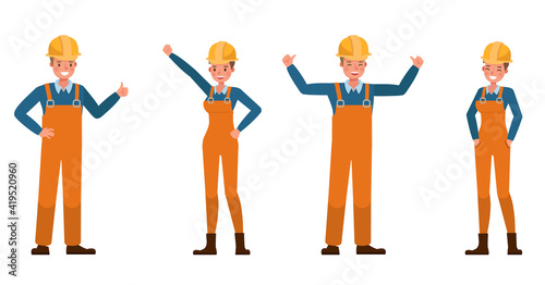 Builder people working character vector design. Presentation in various action with emotions.