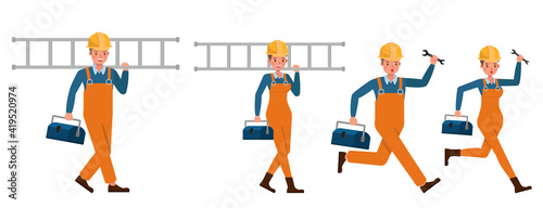 Builder people working character vector design. Presentation in various action with emotions.