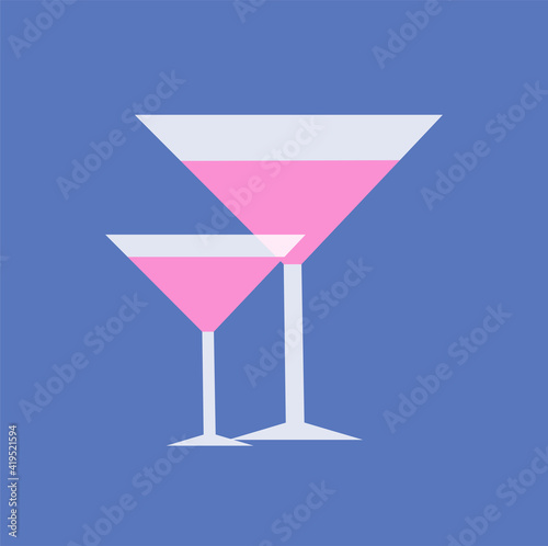 Vector illustration of cocktails glass.Flat cartoon style.Icon web design, posters, banners, business and design project.Alcohol: vermouth, tequila, mojito.Drink for celebration and party.